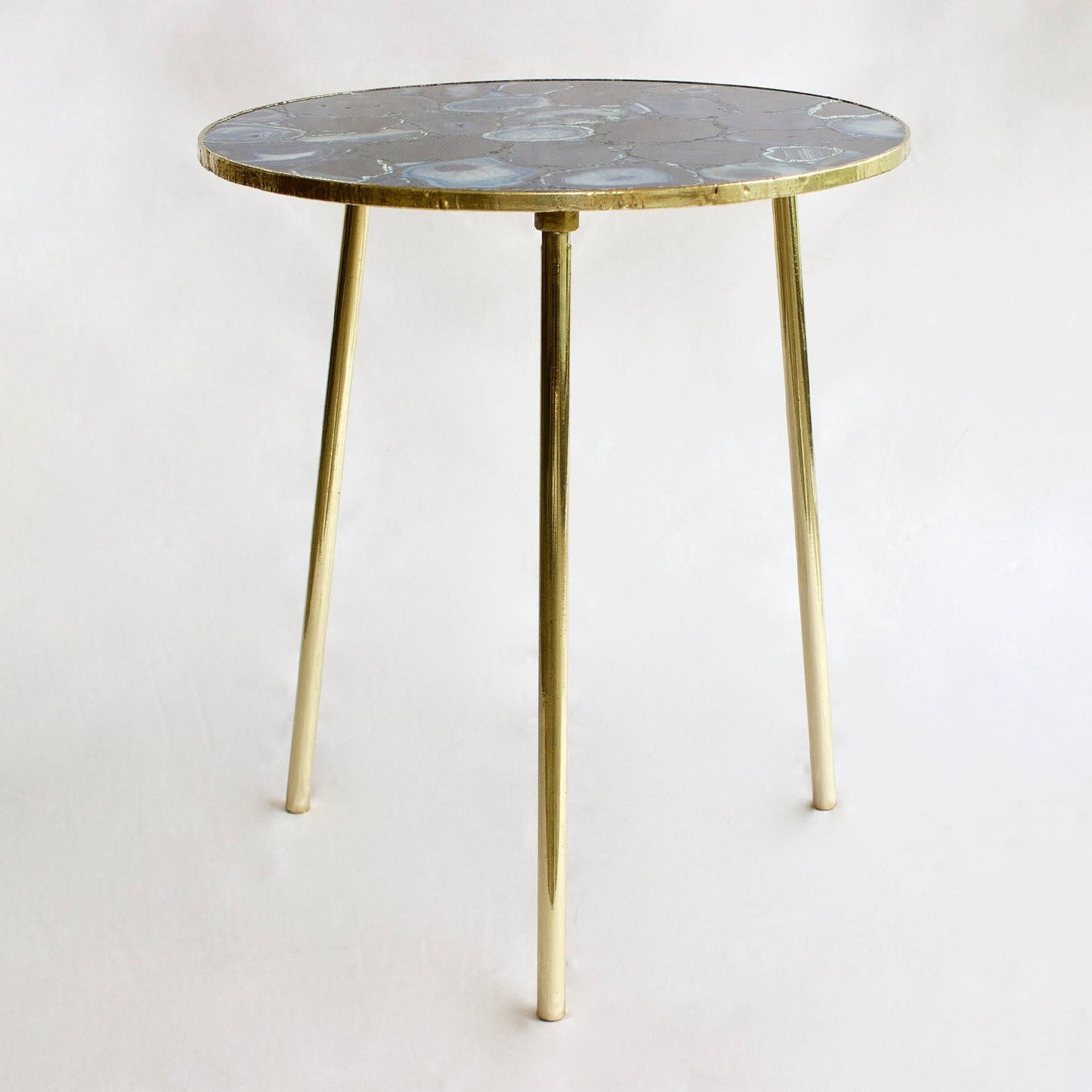 Ekskluzywny Stolik Kawowy z Niebieskiego Agatu z Mosiężnym Wykończeniem