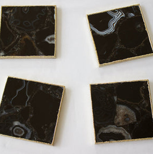 Elegancki Zestaw 4 Kwadratowych Podkładek z Czarnego Agatu