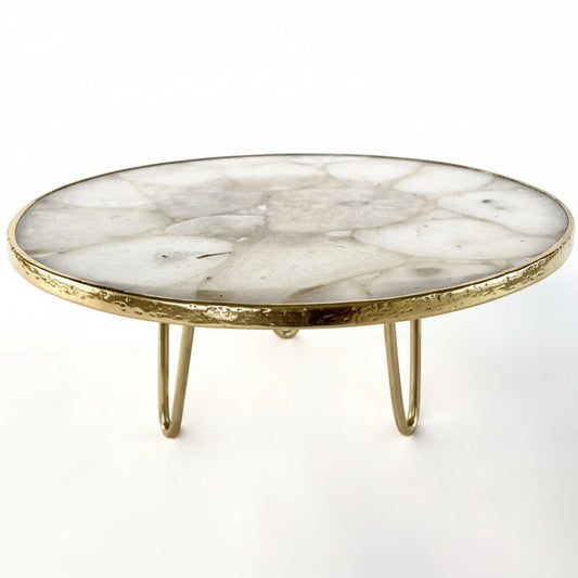 Elegancki Stojak na Ciasto / Patera z Białego Kryształowego Agatu