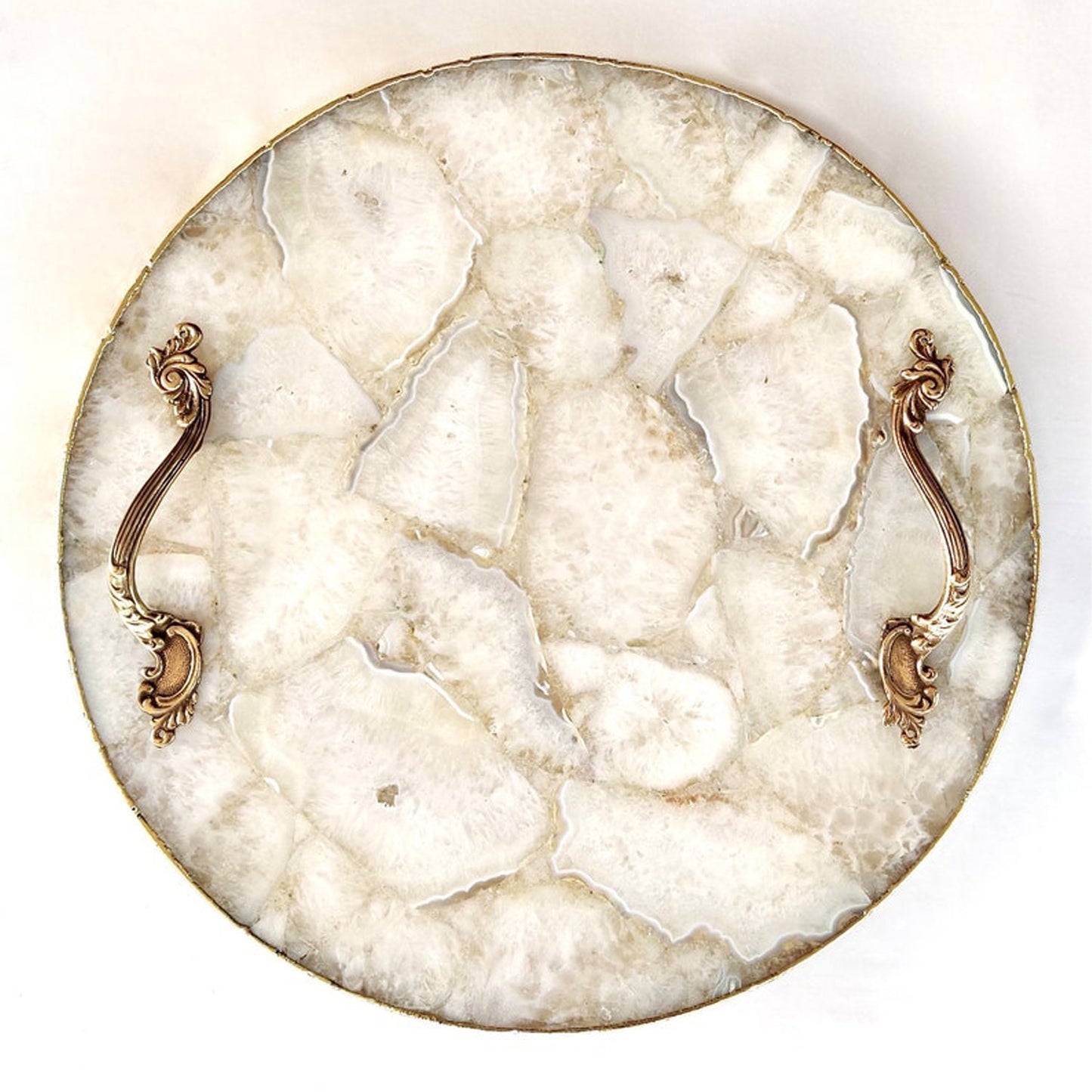 Taca do Serwowania z Naturalnego Agatu z Mosiężnymi Uchwytami