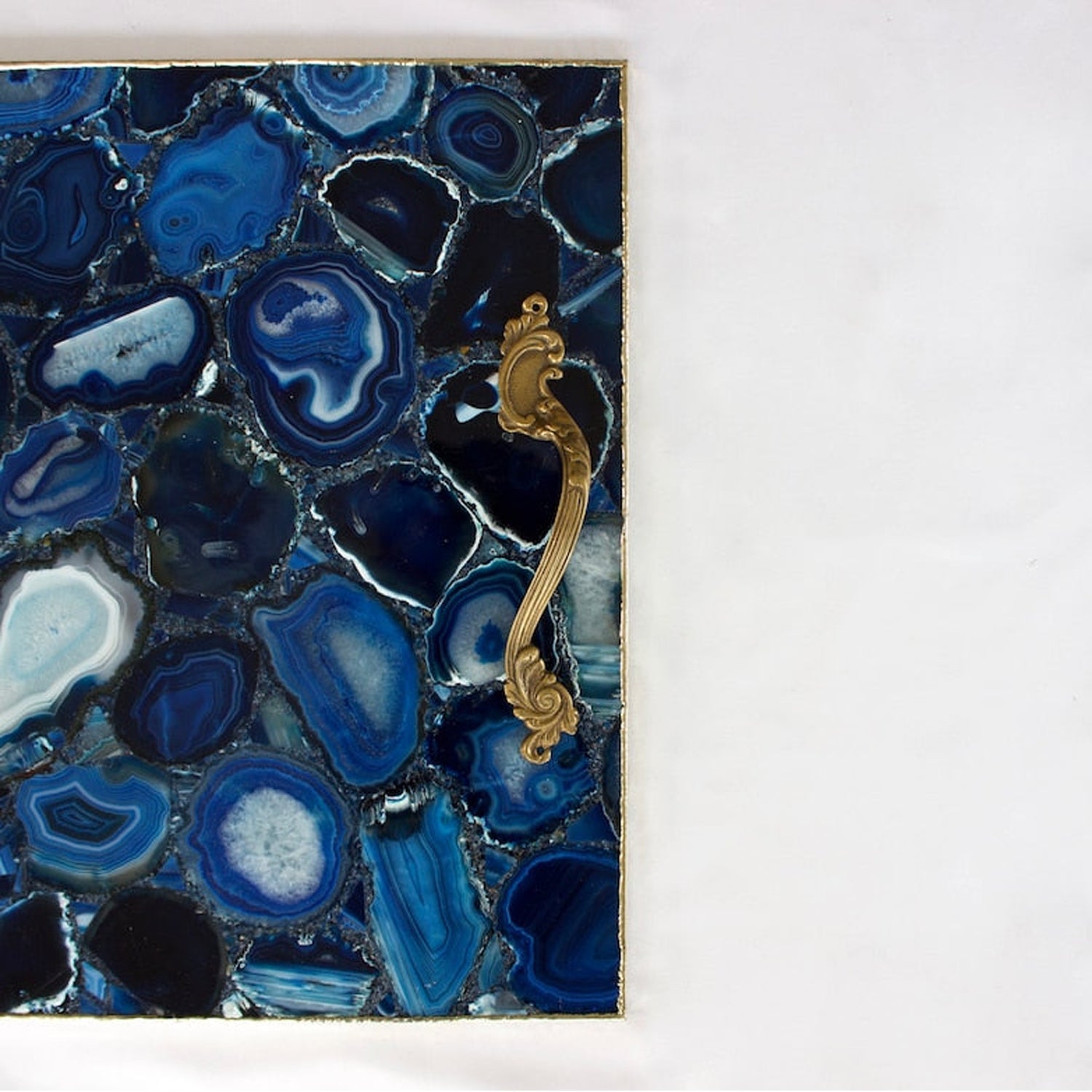 Blue Agate Serving Tray With Brass Handles | Square-2