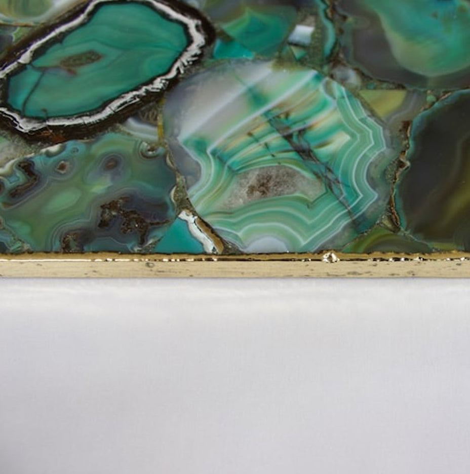 Taca do Serwowania z Jasnozielonego Agatu z Mosiężnymi Uchwytami