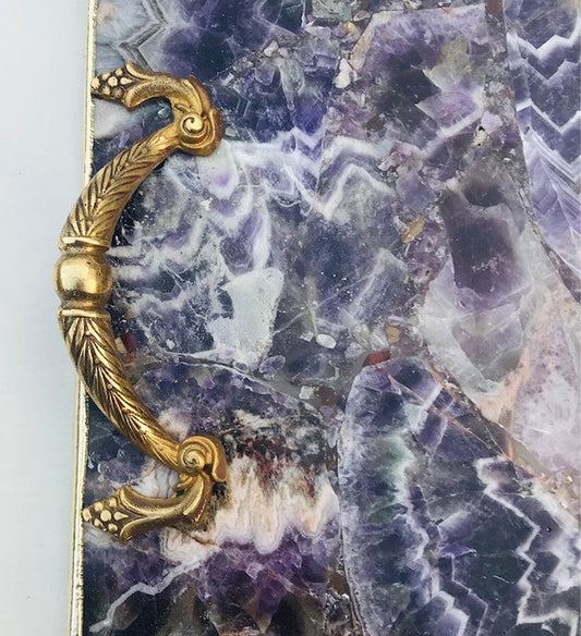 Deska do Serwowania z Ametystowego Agatu z Uchwytami z Mosiądzu