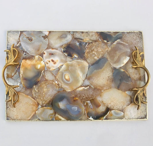 Elegancka Taca do Serwowania z Agatu Złotobrązowego