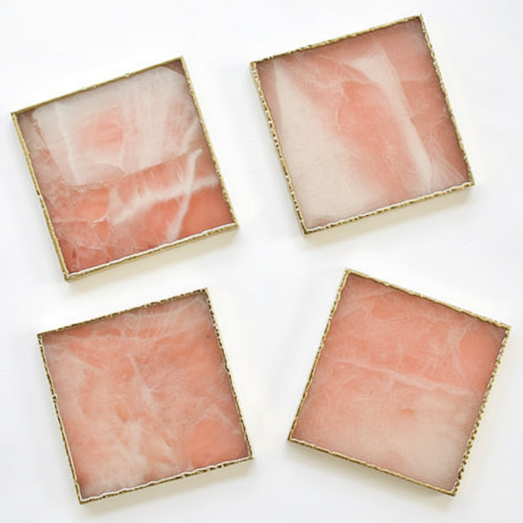 Zestaw 4 Kwadratowych Podkładek z Agatu Różowego