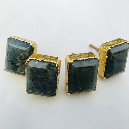 Set of 4 Large Faceted Labradorite Gemstone/Agate Classic Vintage Finish Cabinet Drawer Pull Wardrobe Dresser Interior Decorative Handle-0